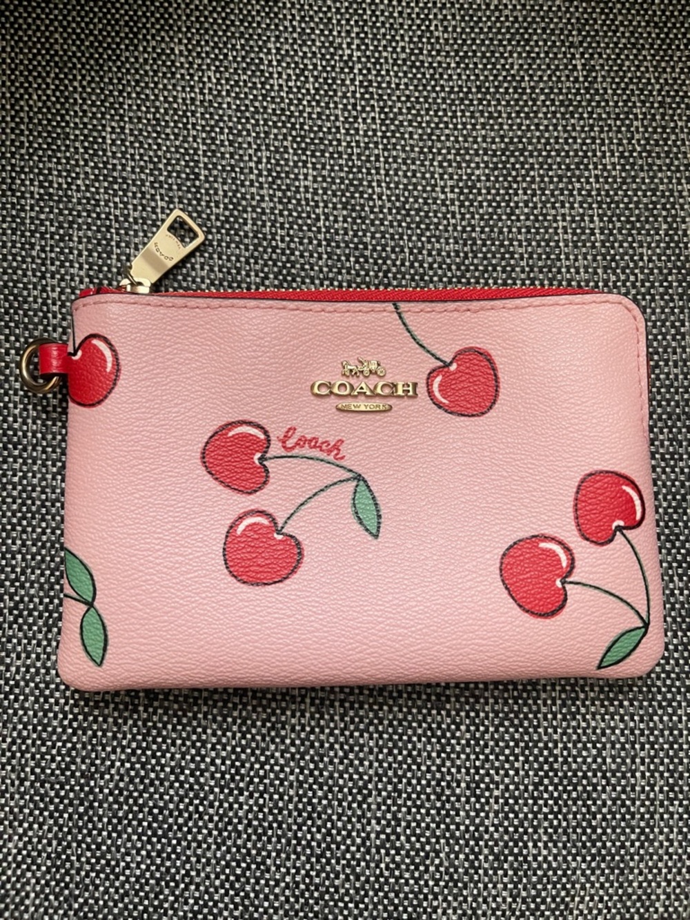 Coach Pink Cherry Print Wristlet Pouch